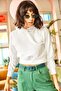 Women's Ecru Hooded Printed Soft Textured Crop Sweatshirt SWT-19000559 - 5