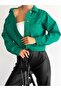 Women's Dark Green Crop Denim Jacket - 4