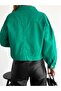 Women's Dark Green Crop Denim Jacket - 5
