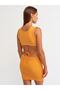 90409 Back Detailed Crew Neck Dress-orange - 2