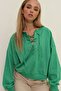 Women's Green Lace-up Oversize Sweatshirt MDA-1029 - 5
