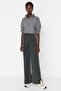 Antrasit Soluk Efektli Wide Leg/Geniş Paça Normal Bel İnce Örme Eşofman Altı Pantolon TWOAW22EA0426 - 3