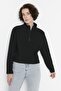 Siyah Selanik/Triko Görünümlü Fermuarlı Yaka Regular/Normal Kalıp Örme Sweatshirt TWOAW22SW0732 - 6