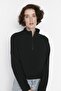 Siyah Selanik/Triko Görünümlü Fermuarlı Yaka Regular/Normal Kalıp Örme Sweatshirt TWOAW22SW0732 - 7