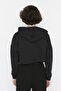 Siyah Basic Fermuarlı Kapüşonlu Crop Kalın İçi Polarlı Örme Hırka/Sweatshirt TWOAW20SW0660 - 5