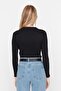 Siyah Fitted/Vücuda Oturan Dik Yaka Fitilli Esnek Örme Body TWOAW20BD0011 - 5