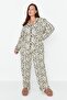 Çok Renkli Animal Desenli Gömlek Yaka Örme Pijama Takımı TBBAW23AI00015 - 5