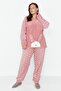 Pudra Kalpli Uyku Bantlı Polar Kışlık Örme Pijama Takımı TBBAW23AI00025