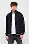 Men's Black Regular Fit Stand Collar Zippered Long Sleeve Cardigan