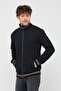 Men's Black Regular Fit Stand Collar Zippered Long Sleeve Cardigan - 3