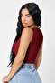 Kadın Bordo Kare Yaka Crop Top Bluz - 2