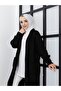 Women's Black Knitted Patterned Knitwear Cardigan with Pockets - 2