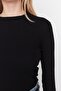 Siyah Fitted/Vücuda Oturan Dik Yaka Fitilli Esnek Örme Body TWOAW20BD0011 - 4