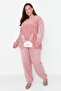 Pudra Kalpli Uyku Bantlı Polar Kışlık Örme Pijama Takımı TBBAW23AI00025 - 2