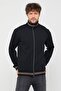 Men's Black Regular Fit Stand Collar Zippered Long Sleeve Cardigan - 2