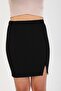 Black Basic Skirt Slit Mini Skirt with Elastic Waist G084-1 - 4