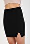 Black Basic Skirt Slit Mini Skirt with Elastic Waist G084-1 - 5