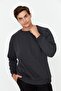 Antrasit Oversize/Geniş Kesim Fit İçi Polar/Sıcak Tutan Sweatshirt TMNAW23SW00190 - 6