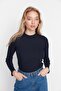 Navy Blue High Collar Ribbed Flexible Slim Fit Knitted Blouse TWOAW20BZ0200 - 8