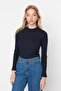 Navy Blue High Collar Ribbed Flexible Slim Fit Knitted Blouse TWOAW20BZ0200 - 9
