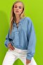 Women's Indigo Lace-up Oversize Sweatshirt MDA-1029 - 2