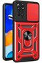 Redmi Note 11/11S Case with Camera Protection and Sliding Ring Armor Military Tank Red