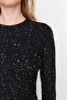 Black Patterned Fitted Crew Neck Crop Stretchy Knitted Blouse TWOAW22BZ0505 - 4