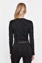 Black Patterned Fitted Crew Neck Crop Stretchy Knitted Blouse TWOAW22BZ0505 - 5