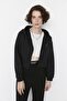 Siyah Basic Fermuarlı Kapüşonlu Crop Kalın İçi Polarlı Örme Hırka/Sweatshirt TWOAW20SW0660