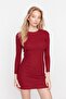 Claret Red Fitted Mini Stand Collar Ribbed Flexible Knitted Pencil Dress TWOAW21EL2244 - 5