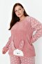 Pudra Kalpli Uyku Bantlı Polar Kışlık Örme Pijama Takımı TBBAW23AI00025 - 3
