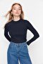 Navy Blue High Collar Ribbed Flexible Slim Fit Knitted Blouse TWOAW20BZ0200 - 7