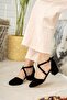 Women's Black Cross Model Heeled Classic Shoes - 3
