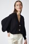 Women's Black Braided Balloon Sleeve Loose Knit Cardigan ZA00039