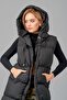 Women's Long Black Hooded Puffer Vest - 4