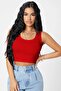 Kadın Kırmızı Kare Yaka Crop Top Bluz - 4