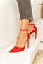 Limar Red Snakeskin Patterned Stiletto Pointed Toe Women's Heeled Shoes - 3