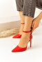 Limar Red Snakeskin Patterned Stiletto Pointed Toe Women's Heeled Shoes - 6