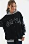 Unisex Complex Embroidered Sleeve Detail Hooded College Jacket - black - 7