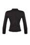 Siyah Vücuda Oturan Fermuarlı Dik Yaka Örme Spor Ceket/Sweatshirt TWOAW23BZ00592 - 7