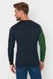 Green Slim Fit Cotton Crew Neck Paneled Knitwear Sweater Tmnaw21Kz0566 - 5