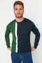 Green Slim Fit Cotton Crew Neck Paneled Knitwear Sweater Tmnaw21Kz0566 - 2