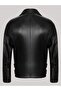 Genuine Lambskin Black Men's Leather Coat Side Zipper Waist Belt Leather Jacket - 2