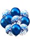 Blue Confetti Transparent and Navy Blue Metallic Balloon Set 20 Pieces 30 cm Sequin Balloons Visible Inside