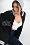 Unisex Complex Embroidered Sleeve Detail Hooded College Jacket - black - 6