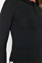 Siyah Vücuda Oturan Fermuarlı Dik Yaka Örme Spor Ceket/Sweatshirt TWOAW23BZ00592 - 3