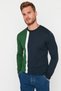 Green Slim Fit Cotton Crew Neck Paneled Knitwear Sweater Tmnaw21Kz0566