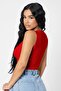 Kadın Kırmızı Kare Yaka Crop Top Bluz - 2