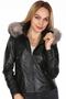 Genuine Lambskin Black Hooded Furry Sleeve Embroidered Women's Leather Coat - 4