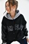 Unisex Complex Embroidered Sleeve Detail Hooded College Jacket - black - 4